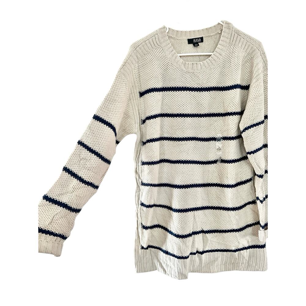 ANA tunic sweater M knit cream navy stripe neutral minimalist comfort blouse NEW